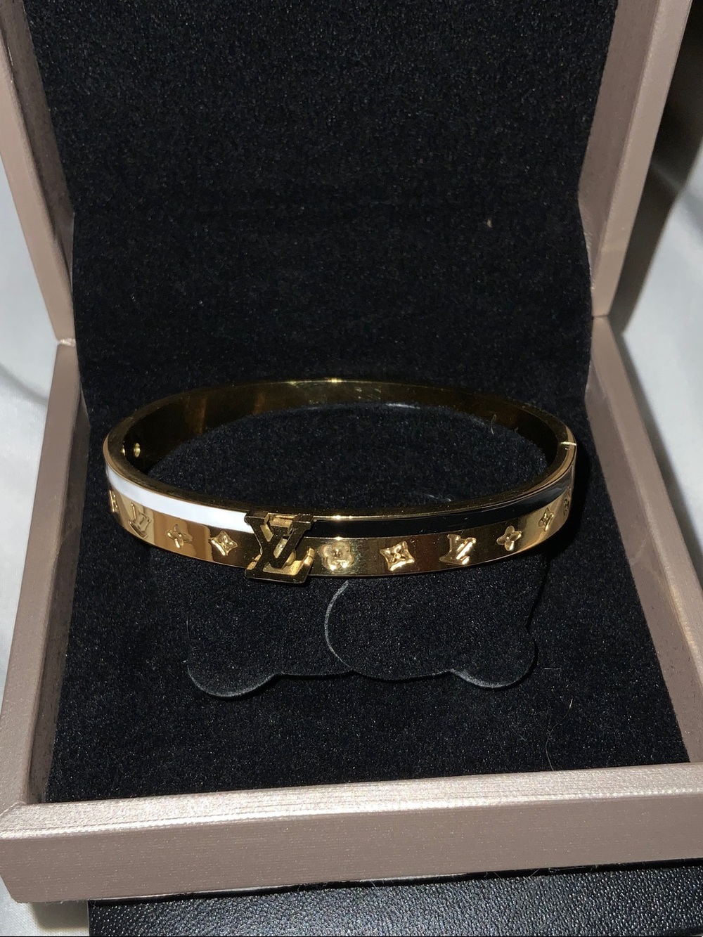 Gold and White Monogram Slim Bangle